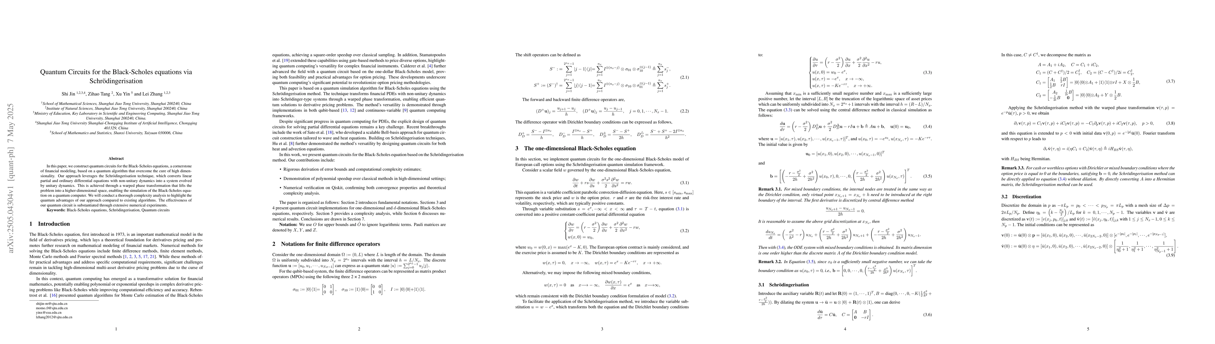 Thumbnail for Quantum Circuits for the Black-Scholes equations via
  Schrödingerisation