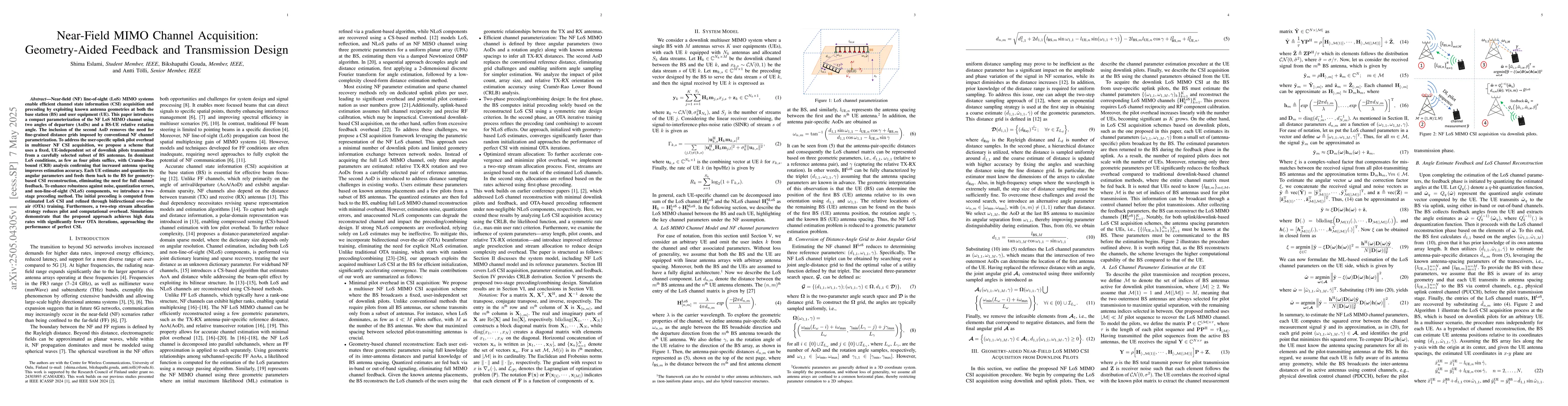 Thumbnail for Near-Field MIMO Channel Acquisition: Geometry-Aided Feedback and
  Transmission Design