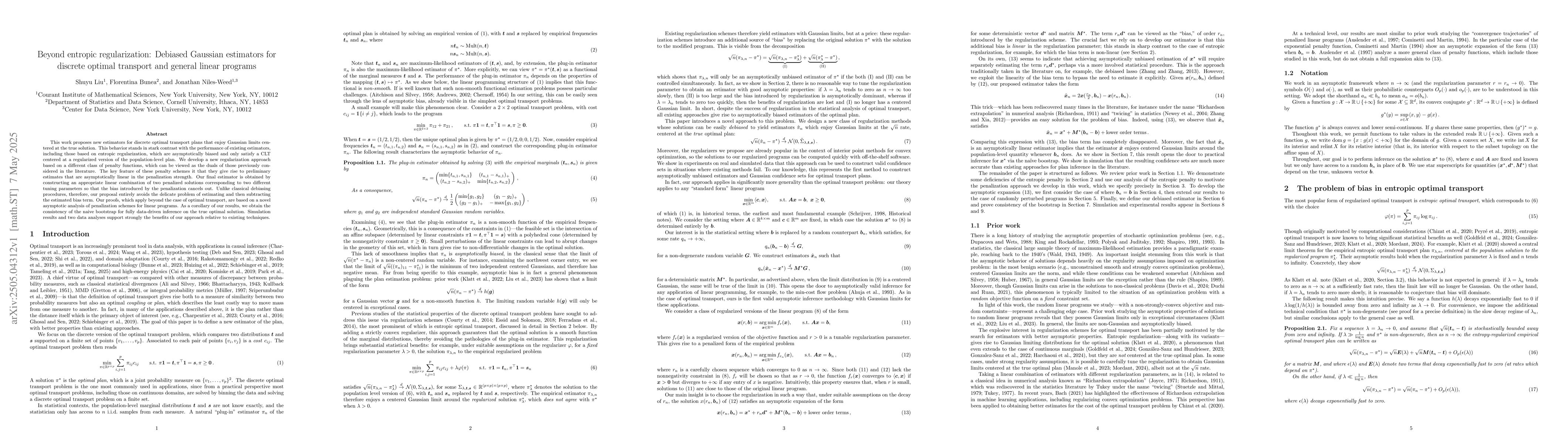 Thumbnail for Beyond entropic regularization: Debiased Gaussian estimators for
  discrete optimal transport and general linear programs