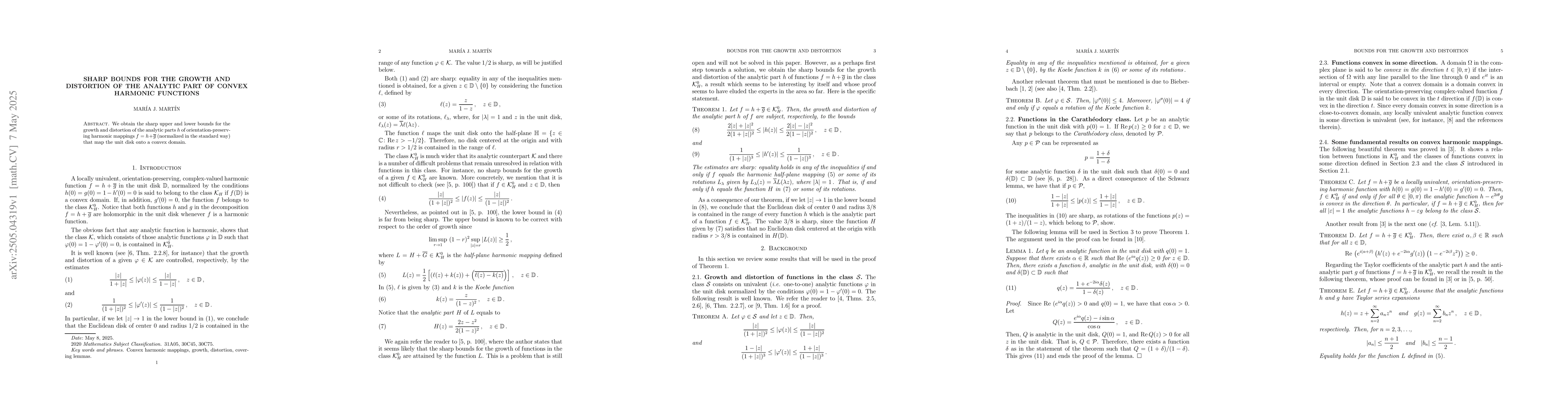 Thumbnail for Sharp bounds for the growth and distortion of the analytic part of
  convex harmonic functions