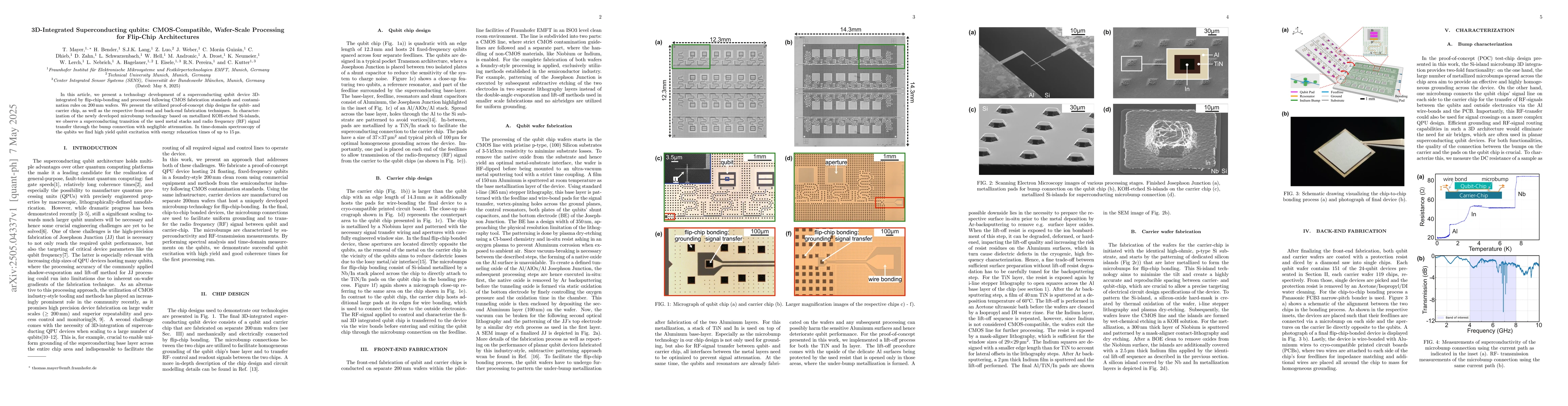Thumbnail for 3D-Integrated Superconducting qubits: CMOS-Compatible, Wafer-Scale
  Processing for Flip-Chip Architectures