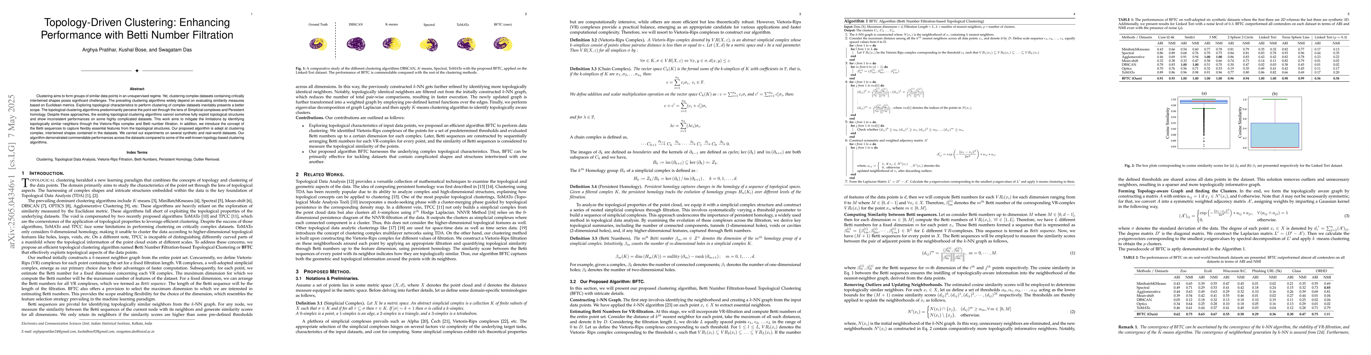 Thumbnail for Topology-Driven Clustering: Enhancing Performance with Betti Number
  Filtration