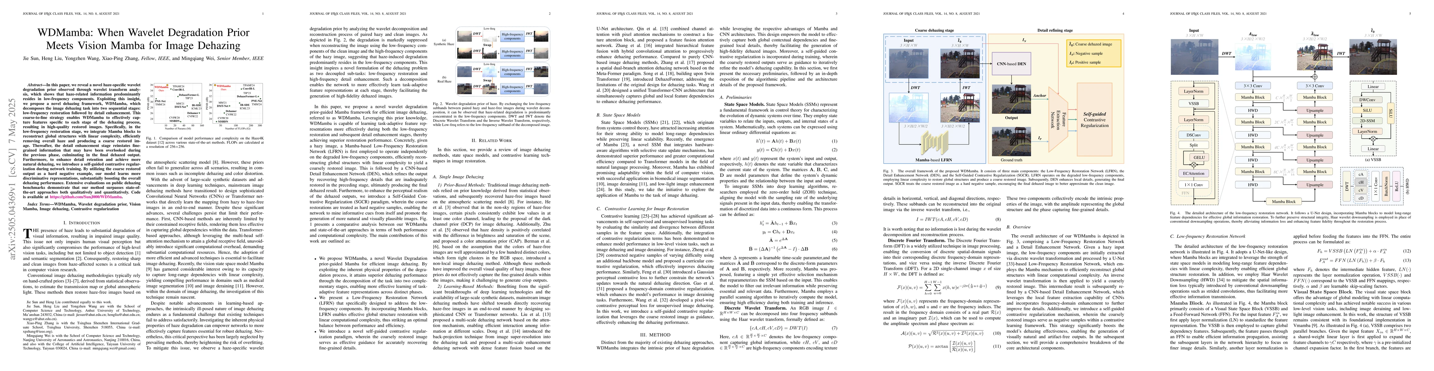Thumbnail for WDMamba: When Wavelet Degradation Prior Meets Vision Mamba for Image
  Dehazing