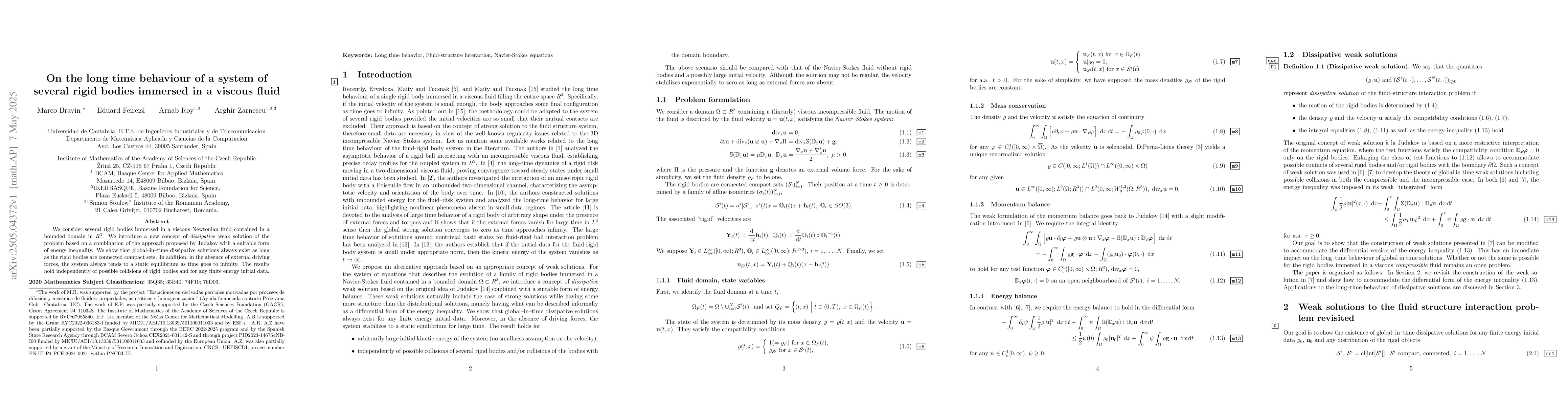 Thumbnail for On the long time behaviour of a system of several rigid bodies immersed
  in a viscous fluid