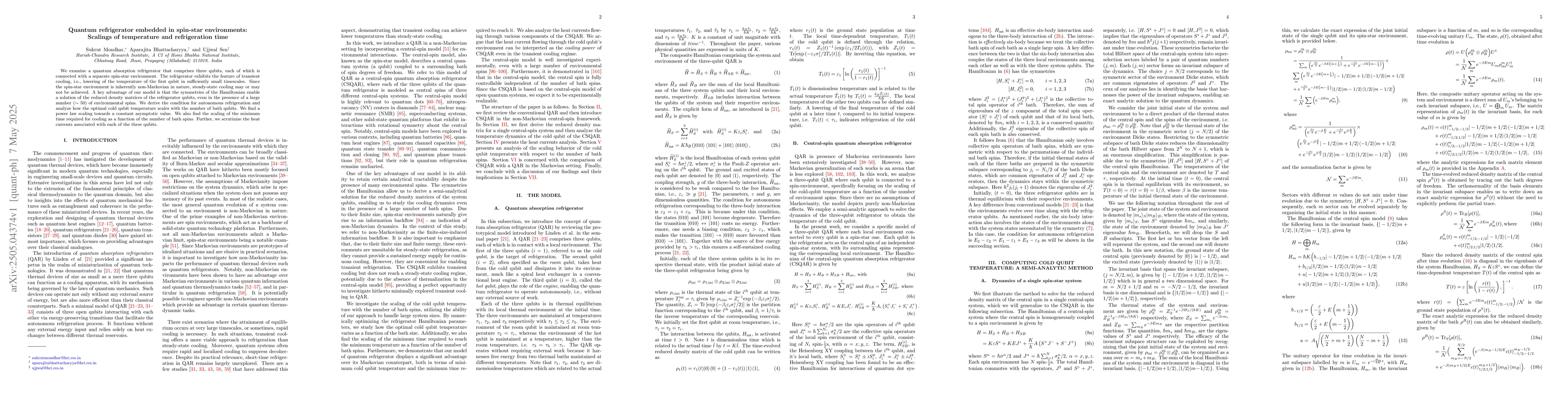 Thumbnail for Quantum refrigerator embedded in spin-star environments: Scalings of
  temperature and refrigeration time