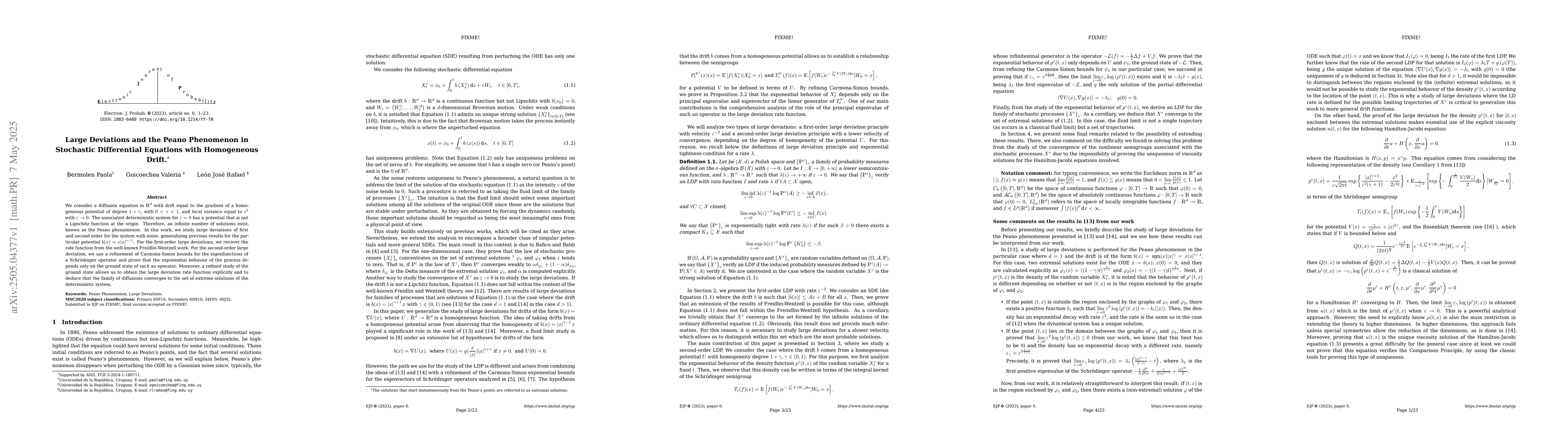 Thumbnail for Large Deviations and the Peano Phenomenon in Stochastic Differential
  Equations with Homogeneous Drift