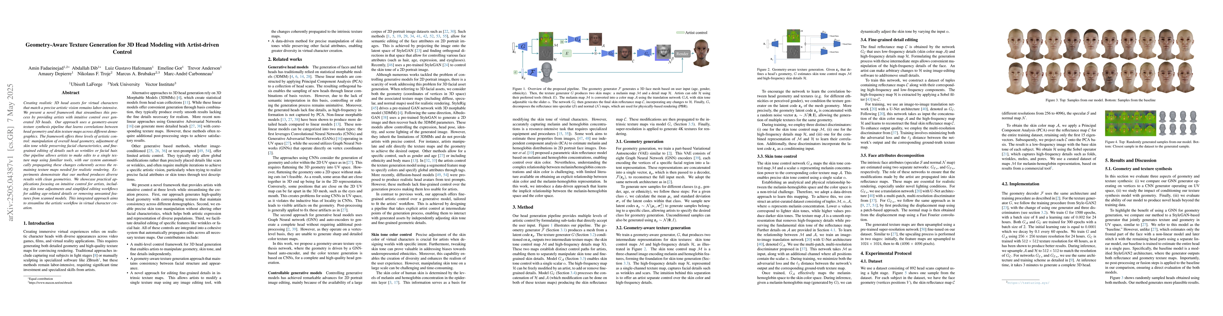 Thumbnail for Geometry-Aware Texture Generation for 3D Head Modeling with
  Artist-driven Control