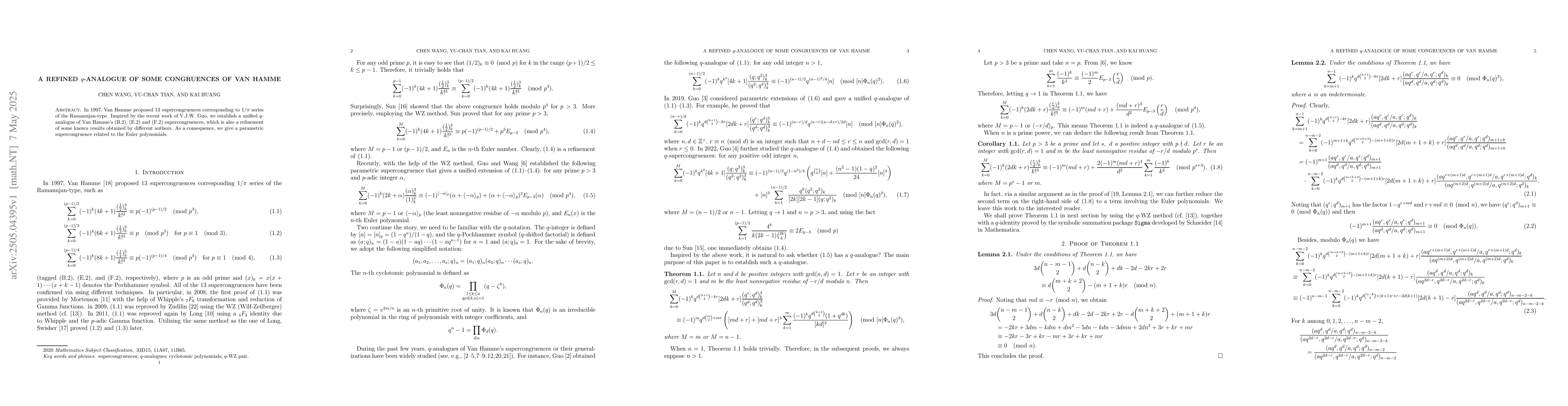 Thumbnail for A refined $q$-analogue of some congruences of Van Hamme