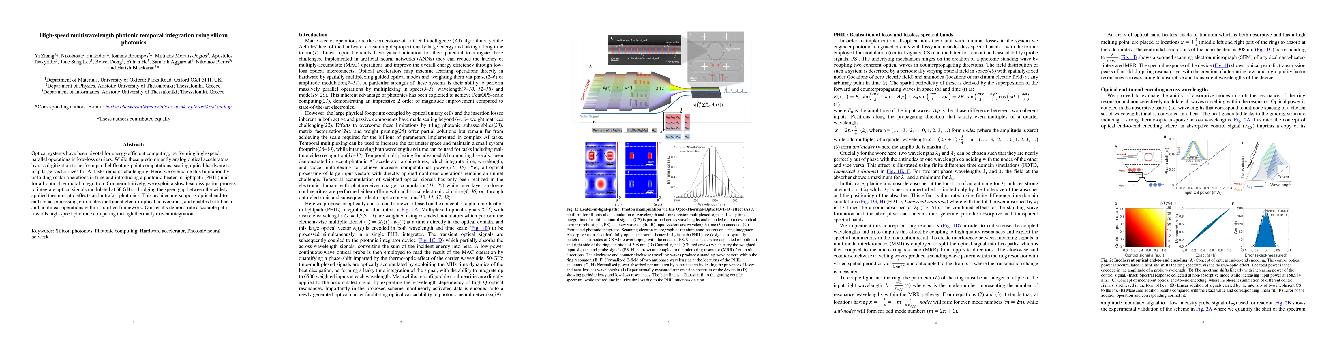 Thumbnail for High-speed multiwavelength photonic temporal integration using silicon
  photonics
