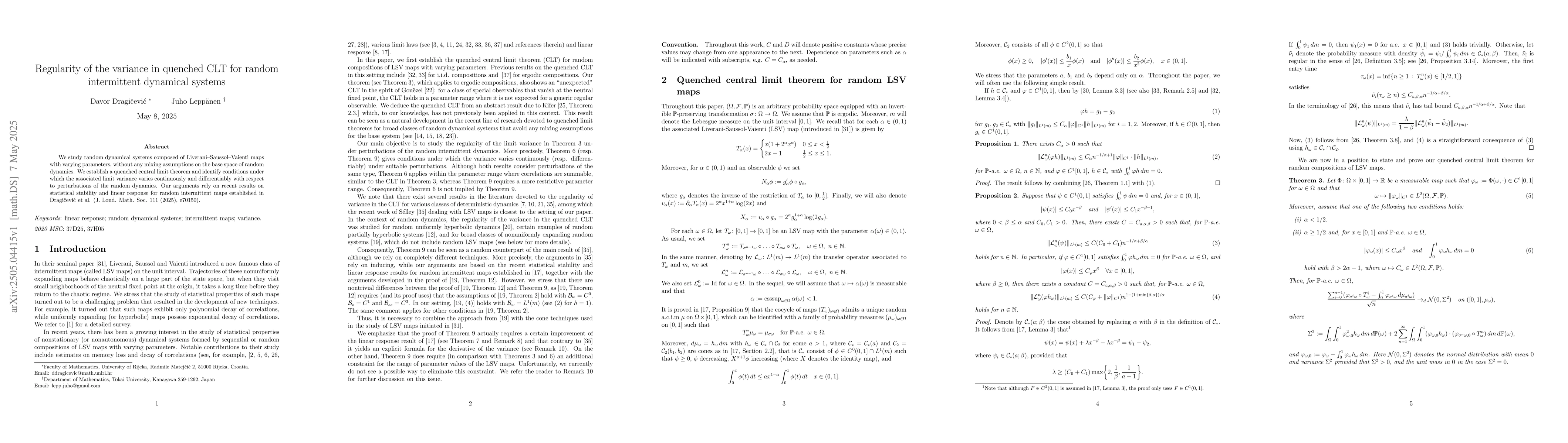 Thumbnail for Regularity of the variance in quenched CLT for random intermittent
  dynamical systems