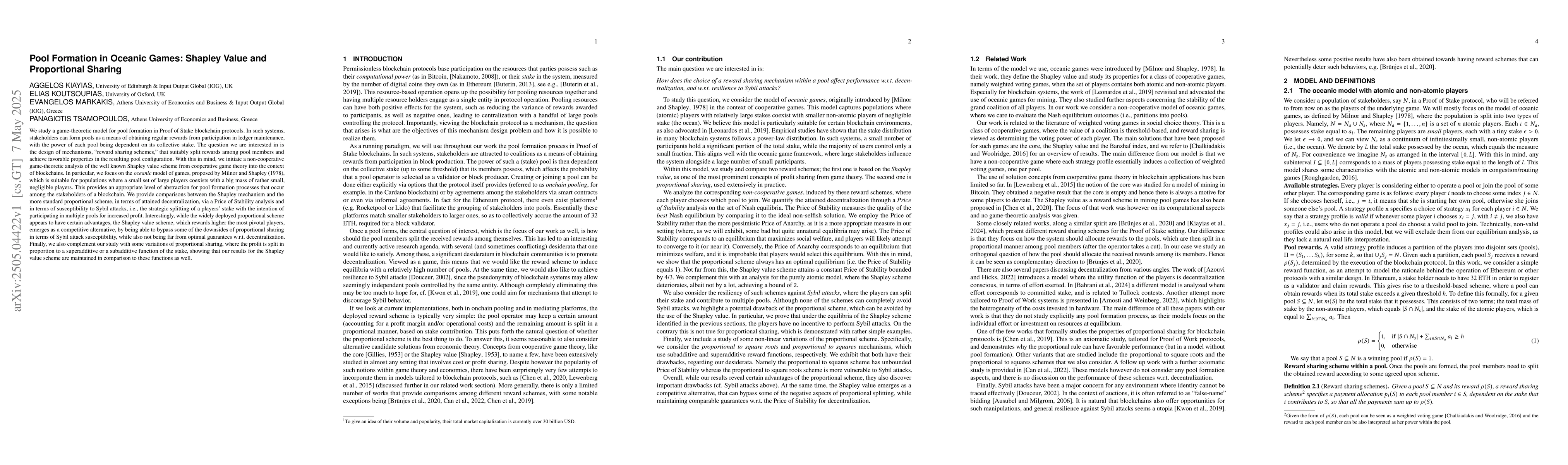 Thumbnail for Pool Formation in Oceanic Games: Shapley Value and Proportional Sharing