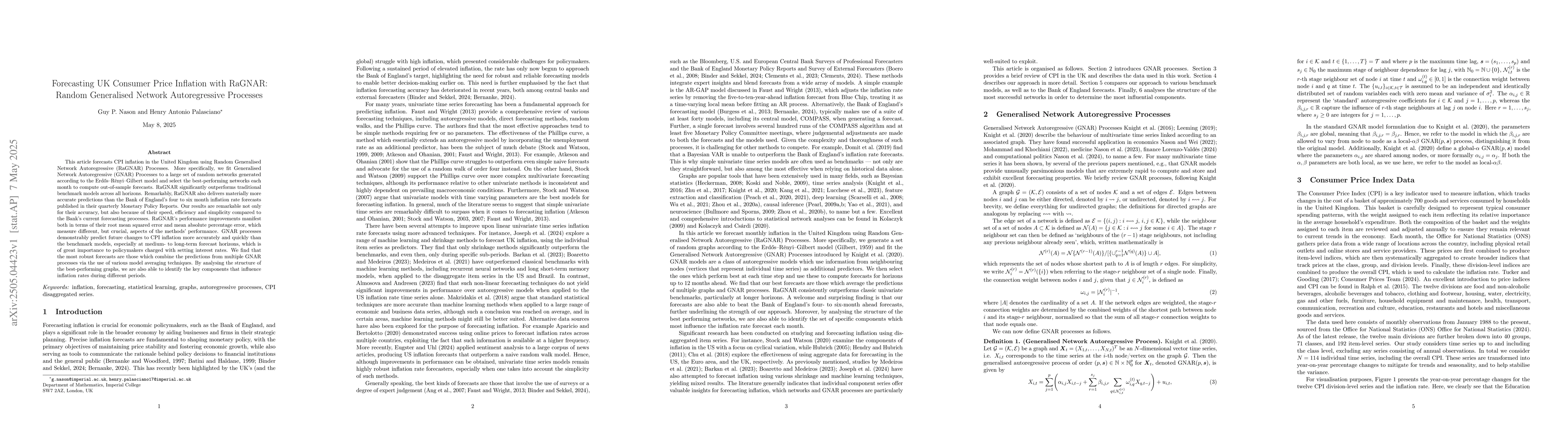 Thumbnail for Forecasting UK Consumer Price Inflation with RaGNAR: Random Generalised
  Network Autoregressive Processes