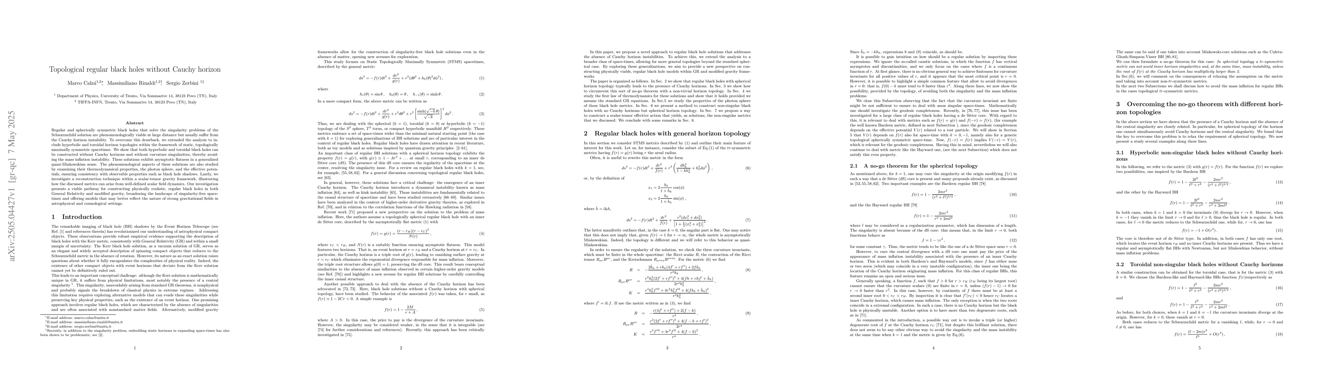 Thumbnail for Topological regular black holes without Cauchy horizon