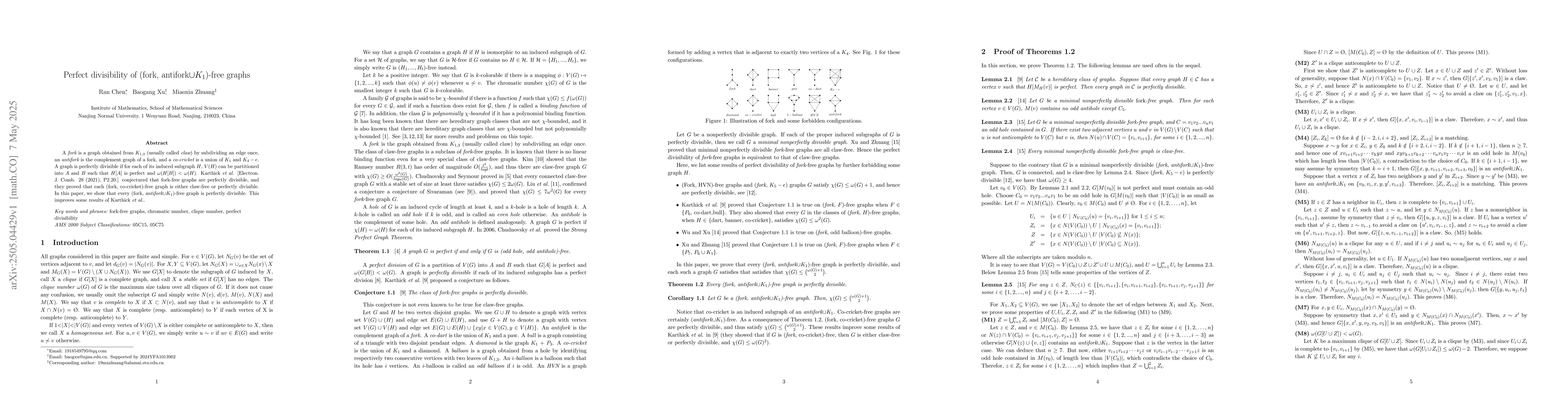 Thumbnail for Perfect divisibility of (fork, antifork$\cup K_1$)-free graphs