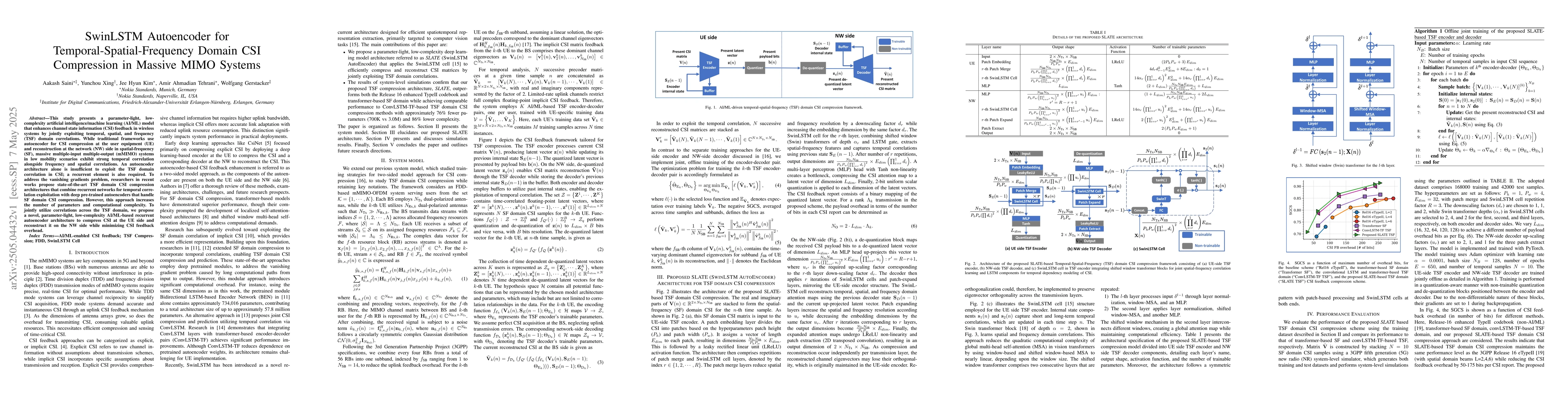 Thumbnail for SwinLSTM Autoencoder for Temporal-Spatial-Frequency Domain CSI
  Compression in Massive MIMO Systems
