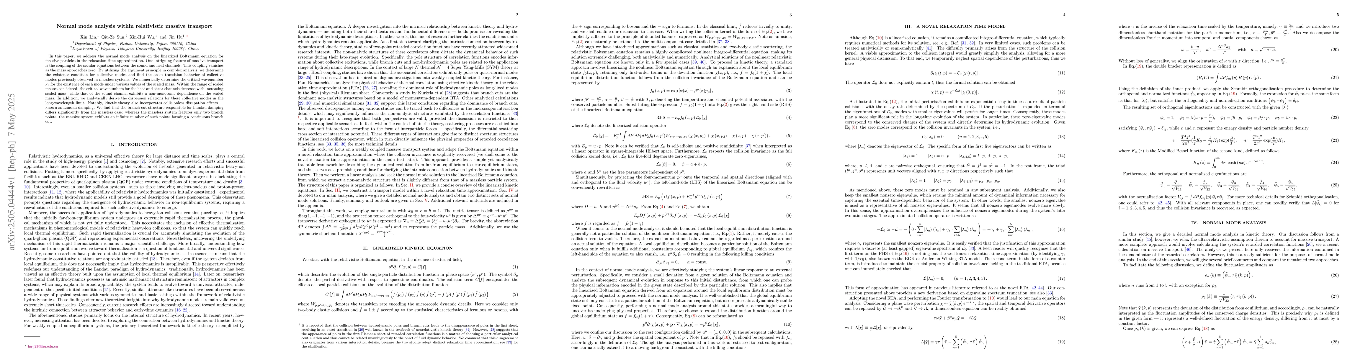 Thumbnail for Normal mode analysis within relativistic massive transport