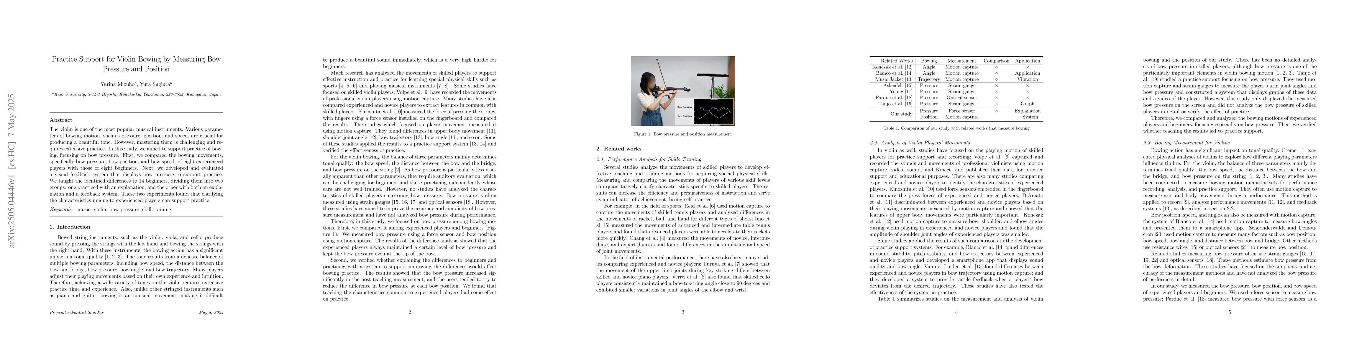 Thumbnail for Practice Support for Violin Bowing by Measuring Bow Pressure and
  Position