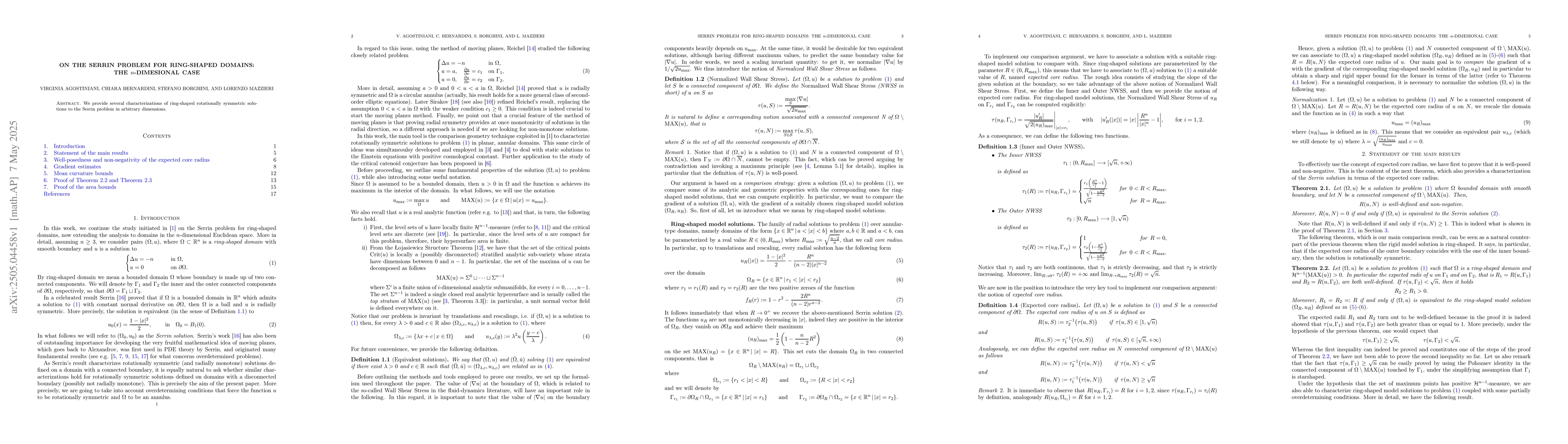 Thumbnail for On the Serrin problem for ring-shaped domains: the $n$-dimesional case