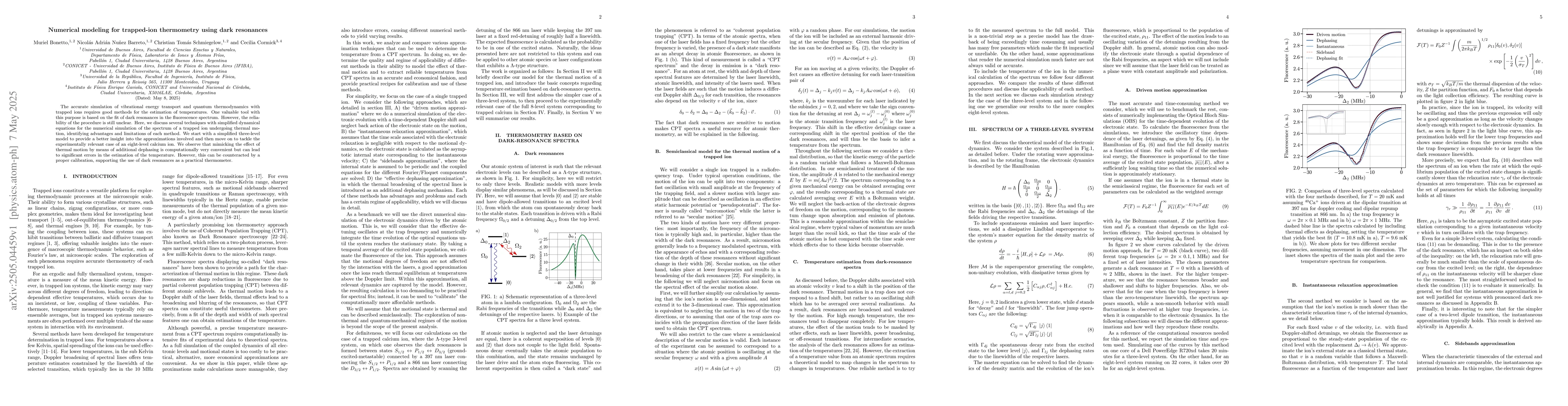 Thumbnail for Numerical modeling for trapped-ion thermometry using dark resonances