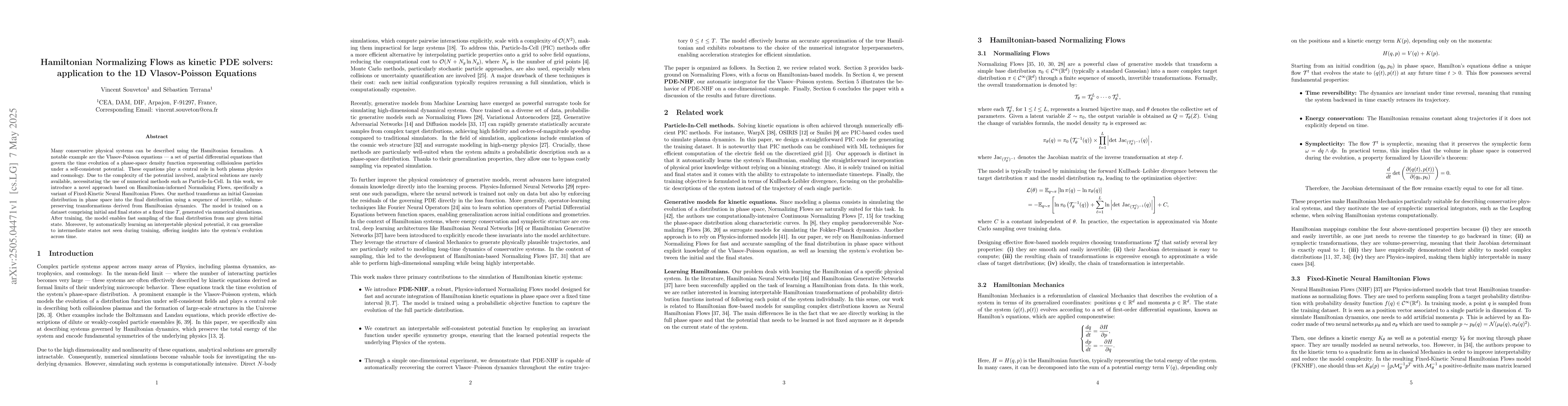 Thumbnail for Hamiltonian Normalizing Flows as kinetic PDE solvers: application to the
  1D Vlasov-Poisson Equations
