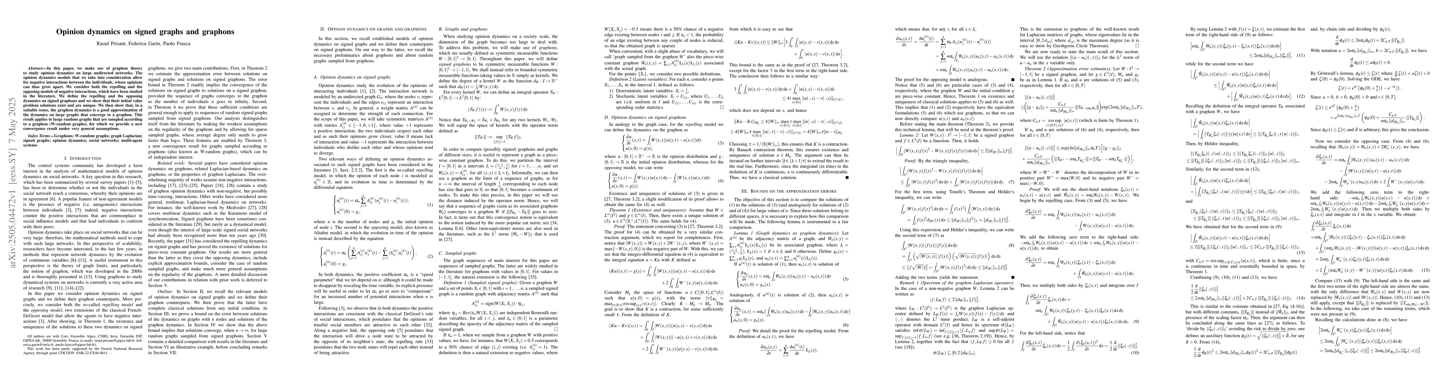 Thumbnail for Opinion Dynamics on Signed Graphs and Graphons