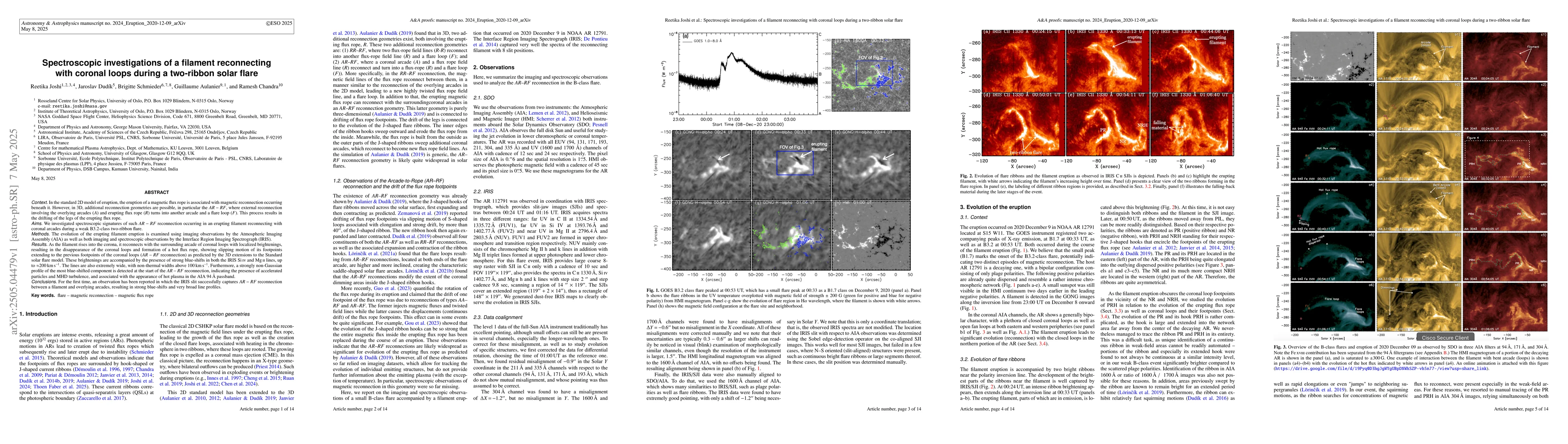 Thumbnail for Spectroscopic investigations of a filament reconnecting with coronal
  loops during a two-ribbon solar flare