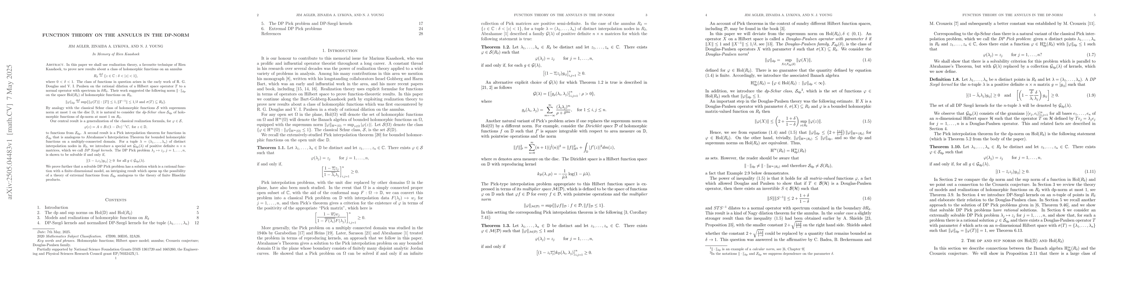 Thumbnail for Function theory on the annulus in the dp-norm
