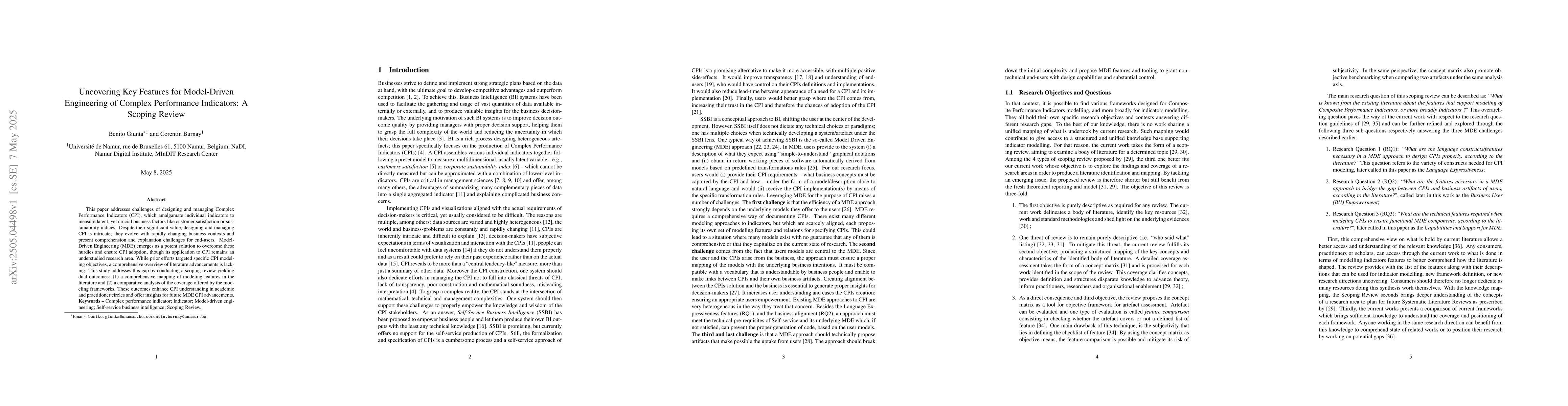 Thumbnail for Uncovering Key Features for Model-Driven Engineering of Complex
  Performance Indicators: A Scoping Review