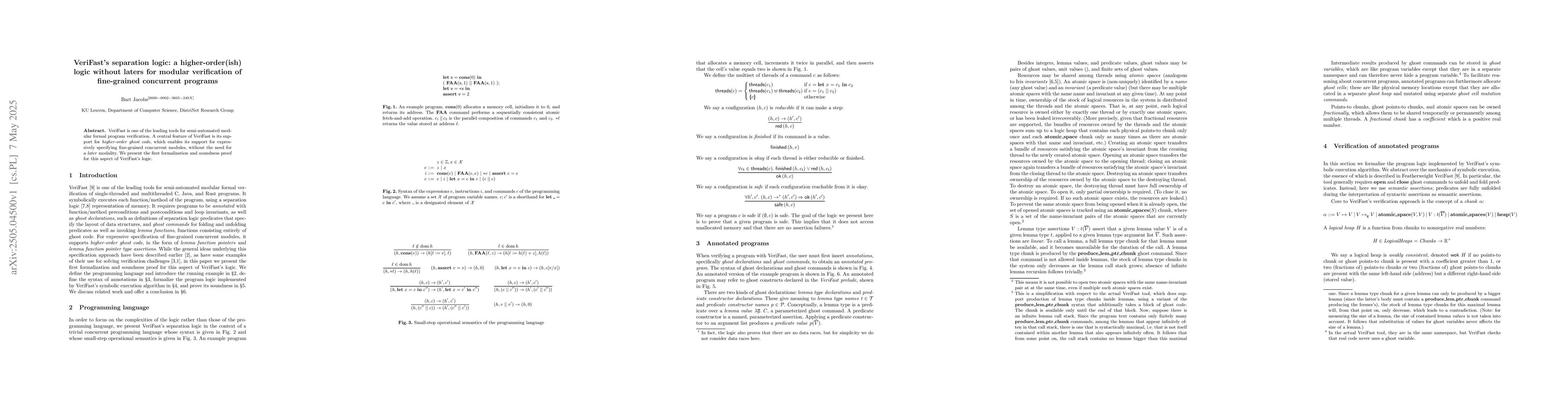 Thumbnail for VeriFast's separation logic: a higher-order(ish) logic without laters
  for modular verification of fine-grained concurrent programs