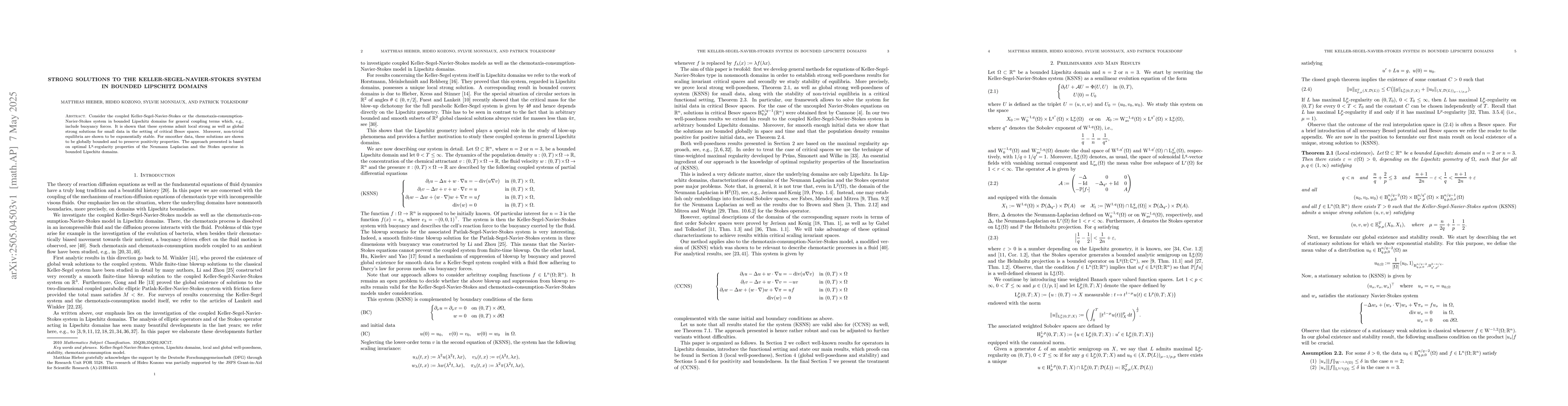 Thumbnail for Strong solutions to the Keller-Segel-Navier-Stokes system in bounded
  Lipschitz domains