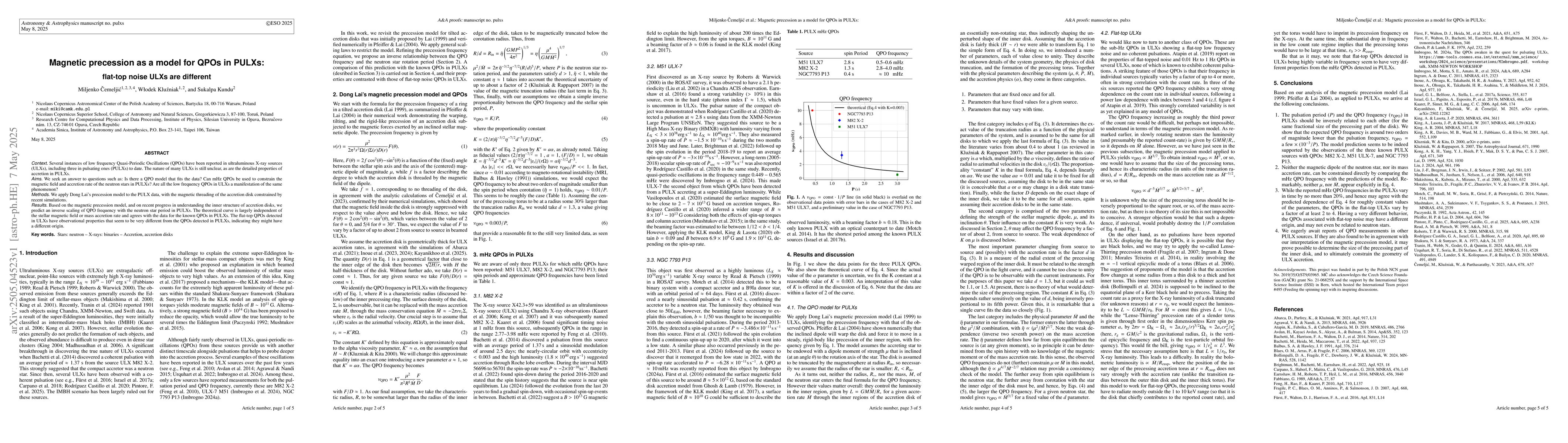 Thumbnail for Magnetic precession as a model for QPOs in PULXs: flat-top noise ULXs
  are different