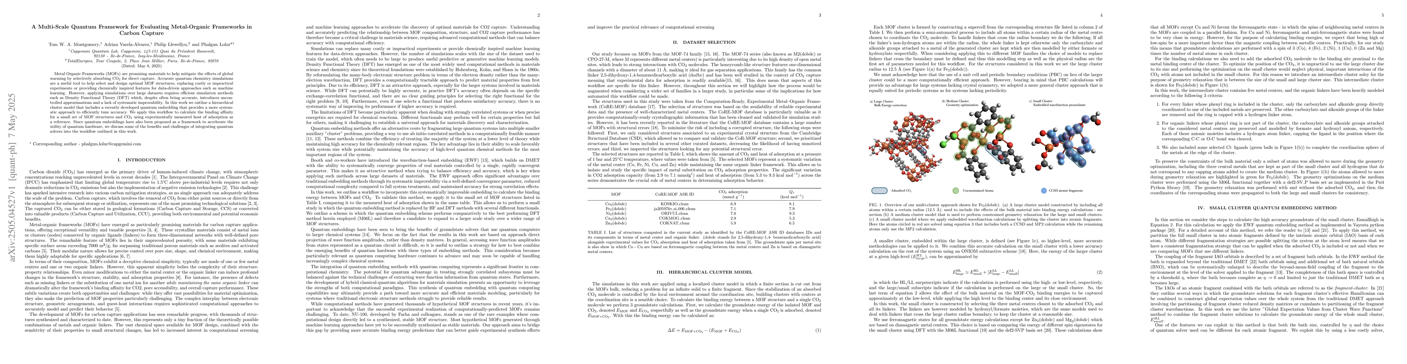 Thumbnail for A Multi-Scale Quantum Framework for Evaluating Metal-Organic Frameworks
  in Carbon Capture