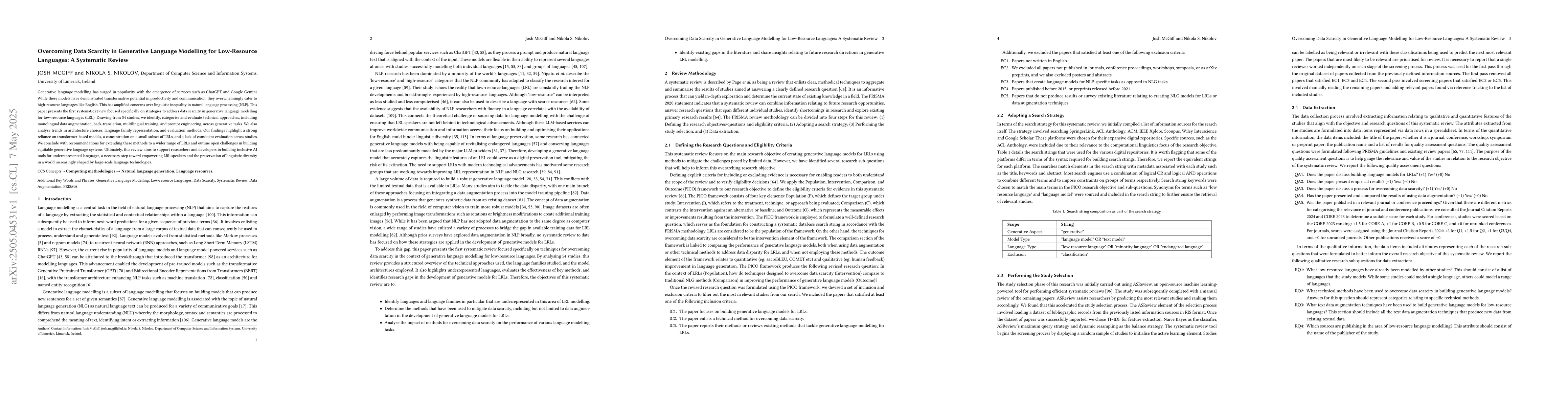 Thumbnail for Overcoming Data Scarcity in Generative Language Modelling for
  Low-Resource Languages: A Systematic Review