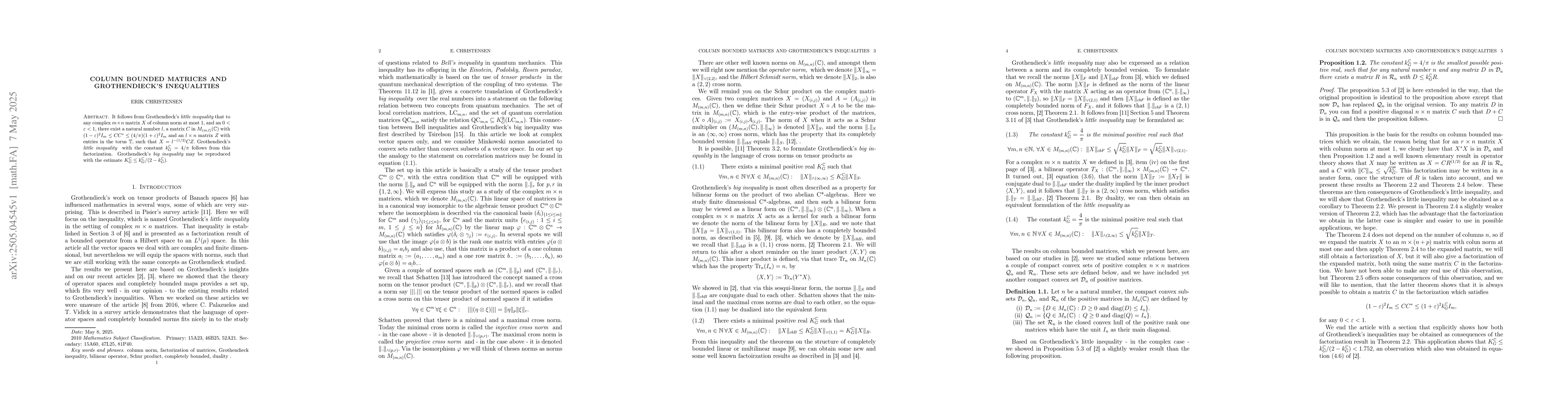 Thumbnail for Column bounded matrices and Grothendieck's inequalities