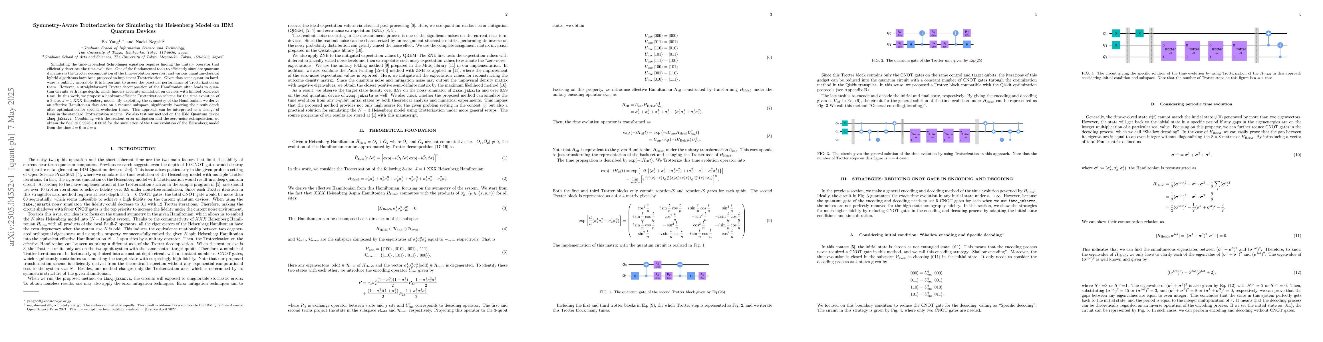 Thumbnail for Symmetry-Aware Trotterization for Simulating the Heisenberg Model on IBM
  Quantum Devices
