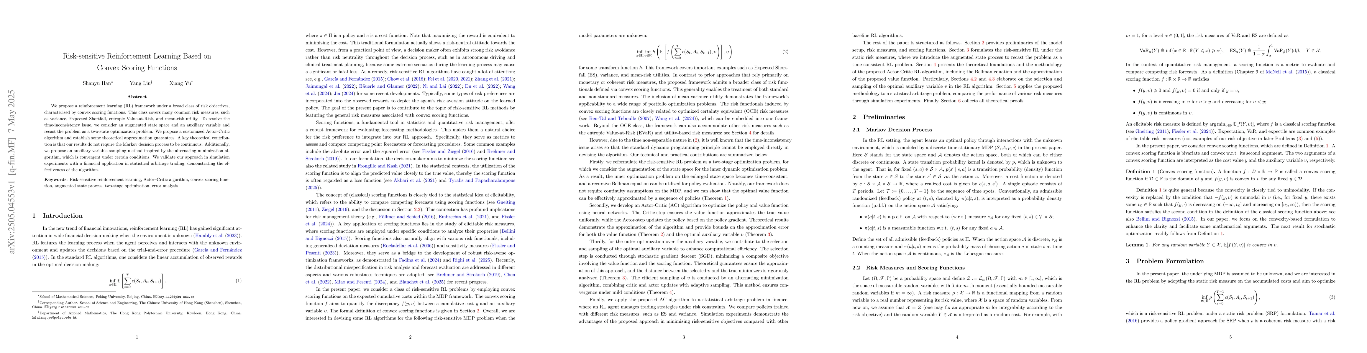 Thumbnail for Risk-sensitive Reinforcement Learning Based on Convex Scoring Functions