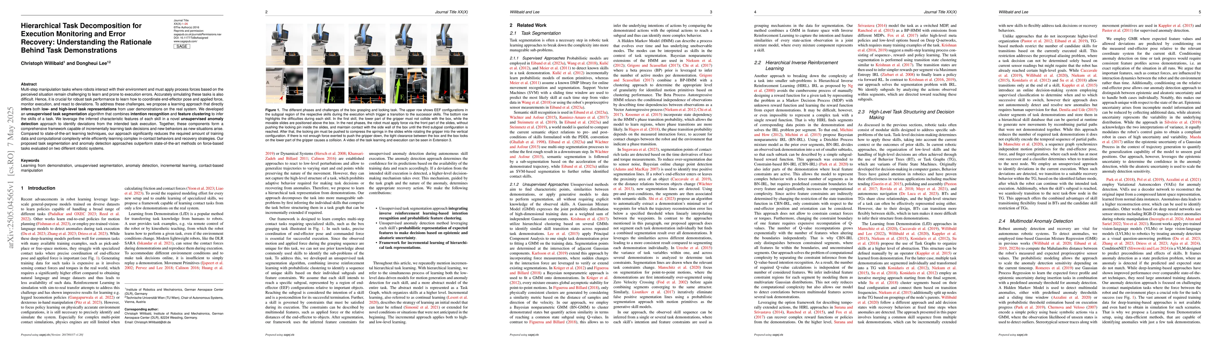 Thumbnail for Hierarchical Task Decomposition for Execution Monitoring and Error
  Recovery: Understanding the Rationale Behind Task Demonstrations