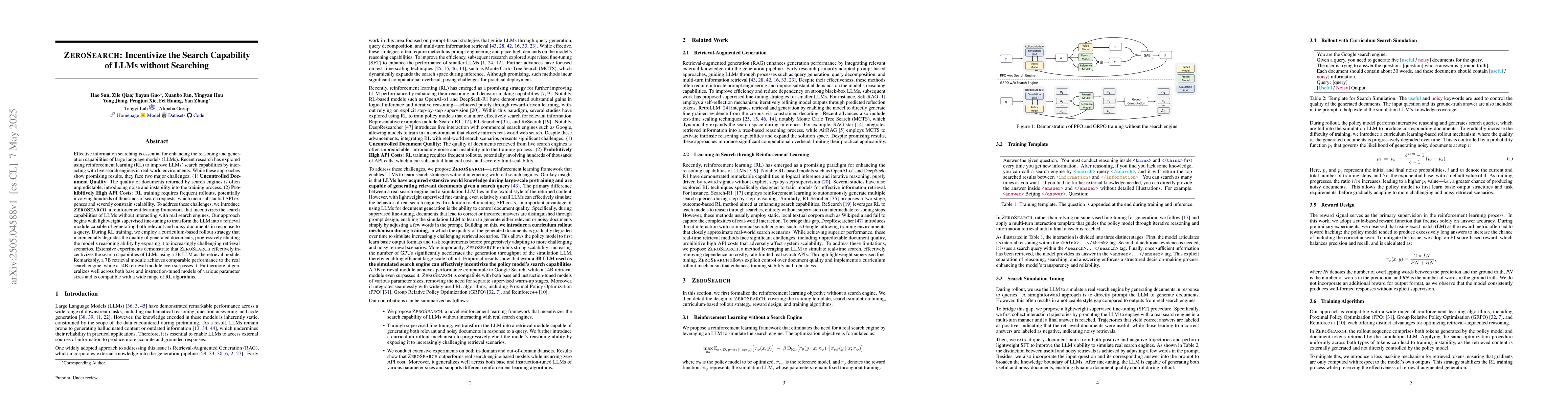 Thumbnail for ZeroSearch: Incentivize the Search Capability of LLMs without Searching