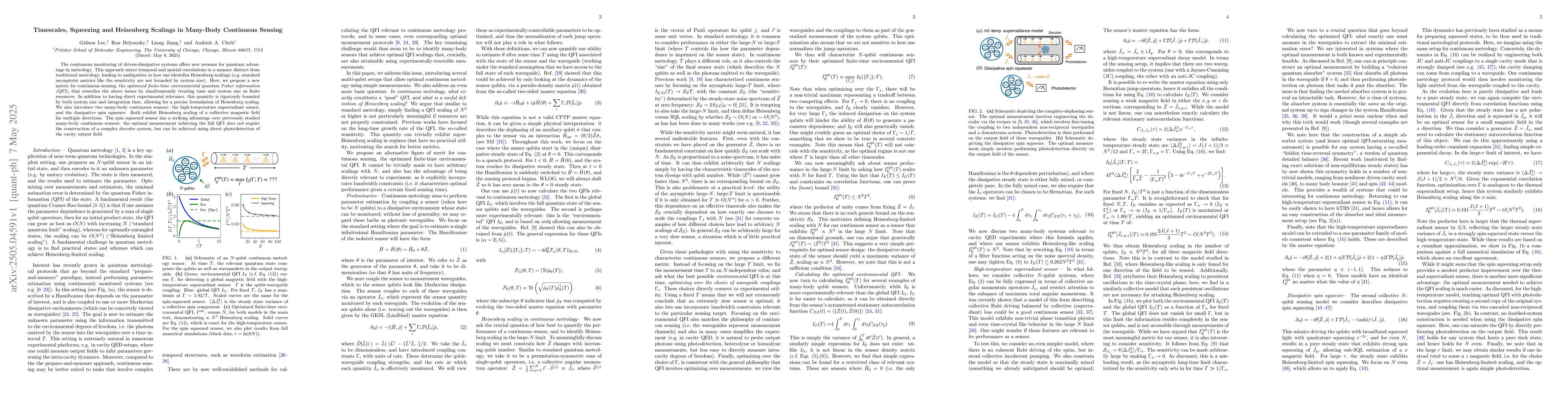 Thumbnail for Timescales, Squeezing and Heisenberg Scalings in Many-Body Continuous
  Sensing