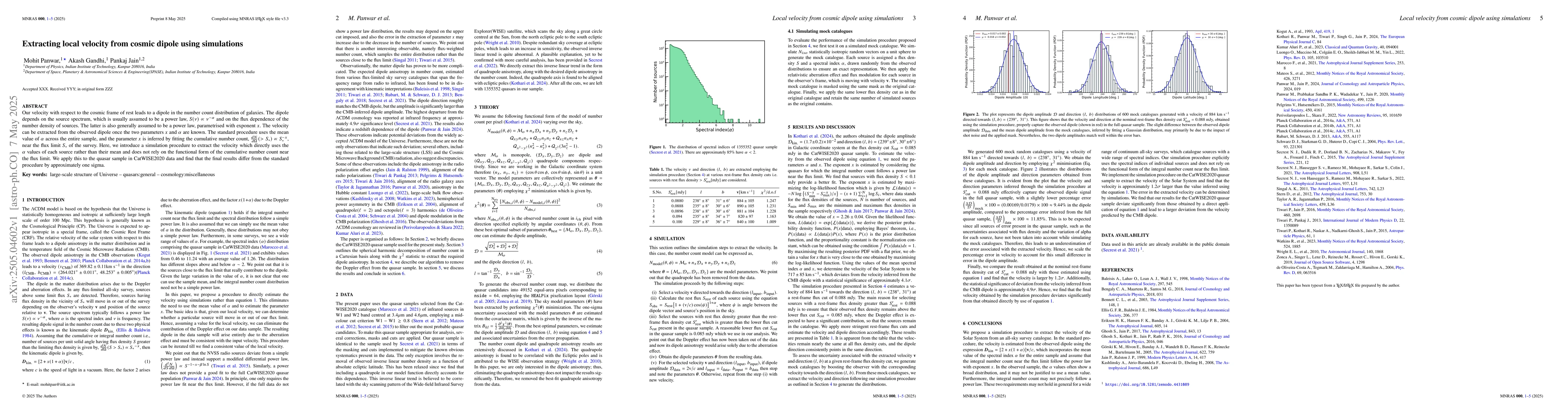 Thumbnail for Extracting local velocity from cosmic dipole using simulations