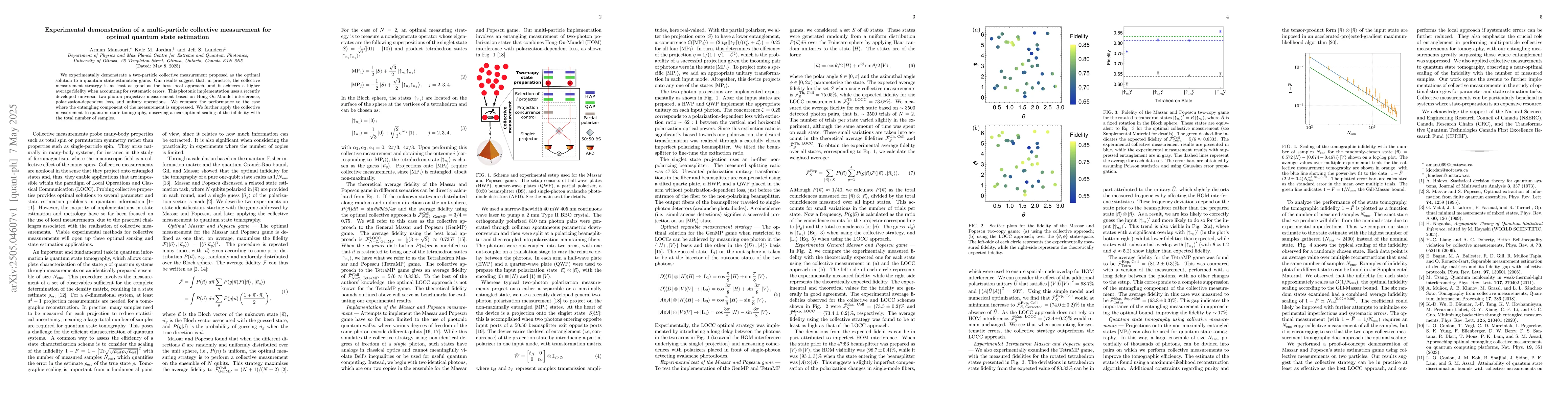 Thumbnail for Experimental demonstration of a multi-particle collective measurement
  for optimal quantum state estimation