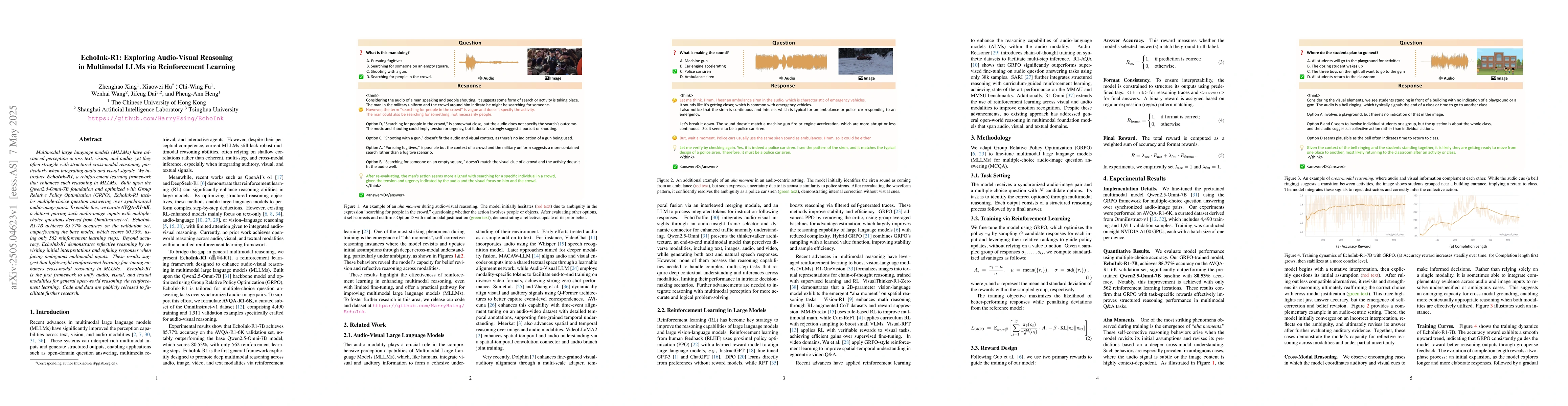 Thumbnail for EchoInk-R1: Exploring Audio-Visual Reasoning in Multimodal LLMs via
  Reinforcement Learning