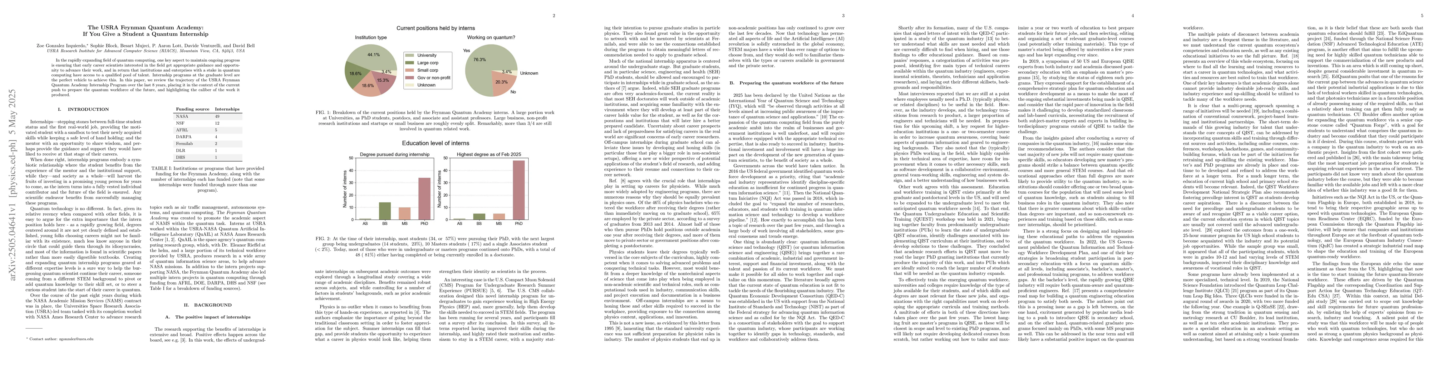 Thumbnail for The USRA Feynman Quantum Academy: If You Give a Student a Quantum
  Internship