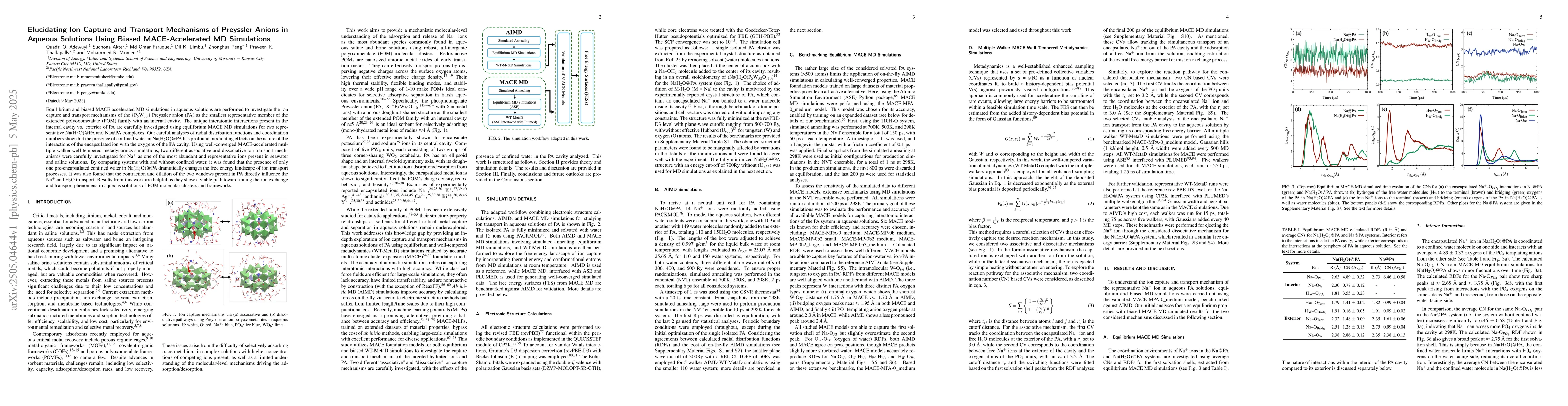 Thumbnail for Elucidating Ion Capture and Transport Mechanisms of Preyssler Anions in
  Aqueous Solutions Using Biased MACE-Accelerated MD Simulations