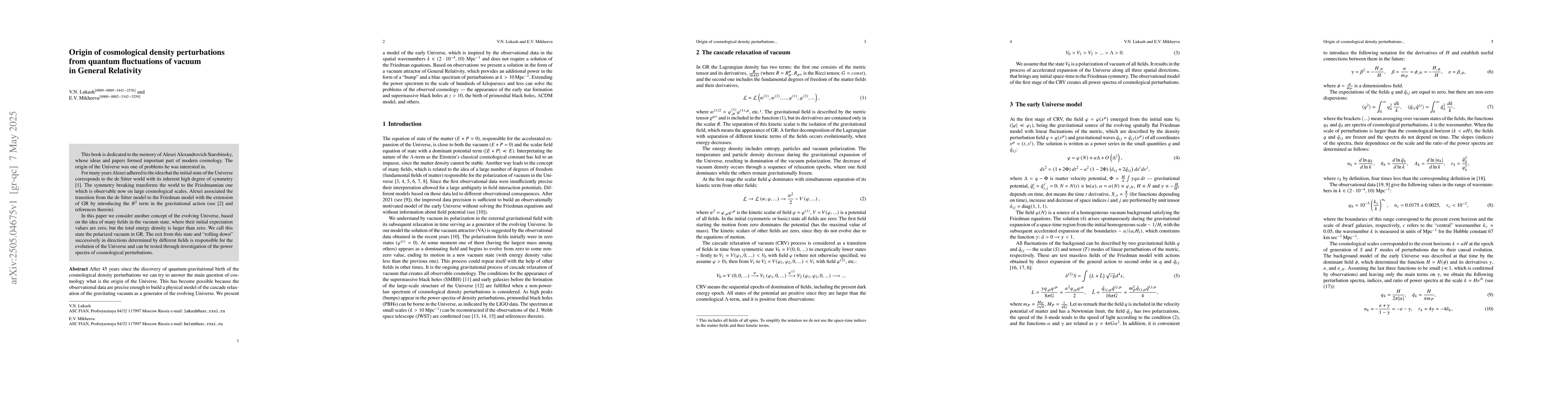 Thumbnail for Origin of cosmological density perturbations from quantum fluctuations
  of vacuum in General Relativity