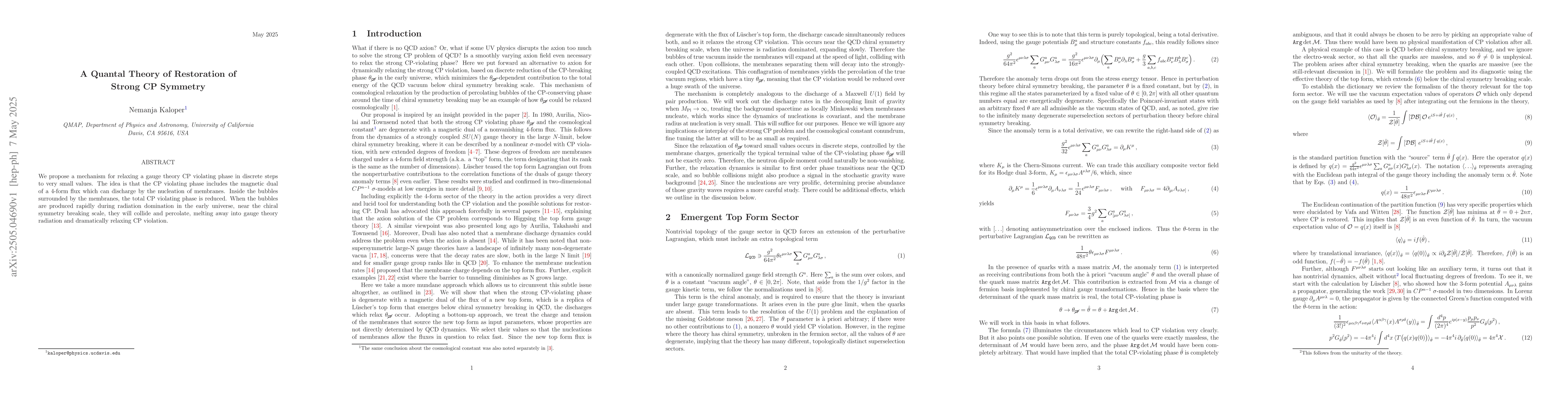 Thumbnail for A Quantal Theory of Restoration of Strong CP Symmetry