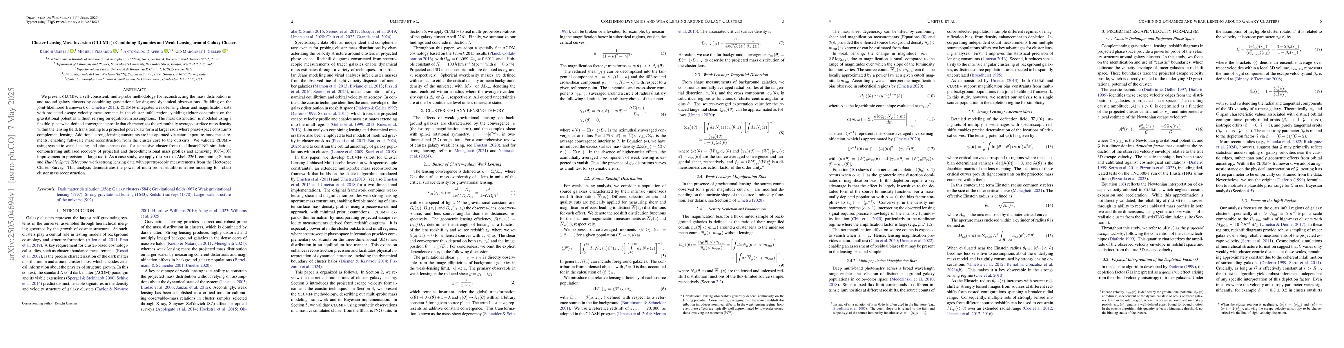 Thumbnail for Cluster Lensing Mass Inversion (CLUMI+): Combining Dynamics and Weak
  Lensing around Galaxy Clusters