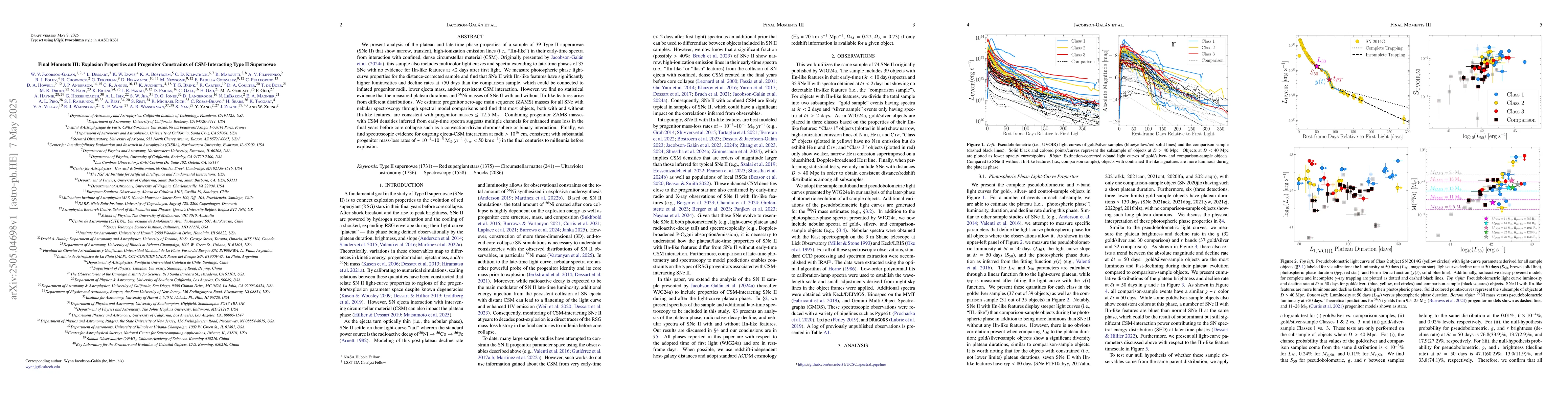 Thumbnail for Final Moments III: Explosion Properties and Progenitor Constraints of
  CSM-Interacting Type II Supernovae
