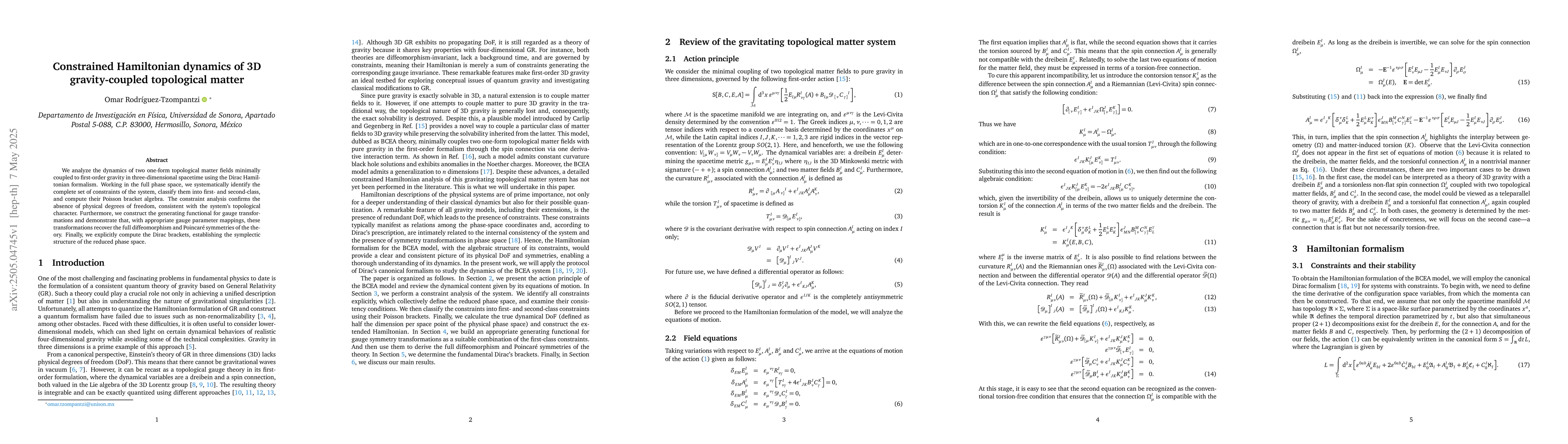 Thumbnail for Constrained Hamiltonian dynamics of 3D gravity-coupled topological
  matter
