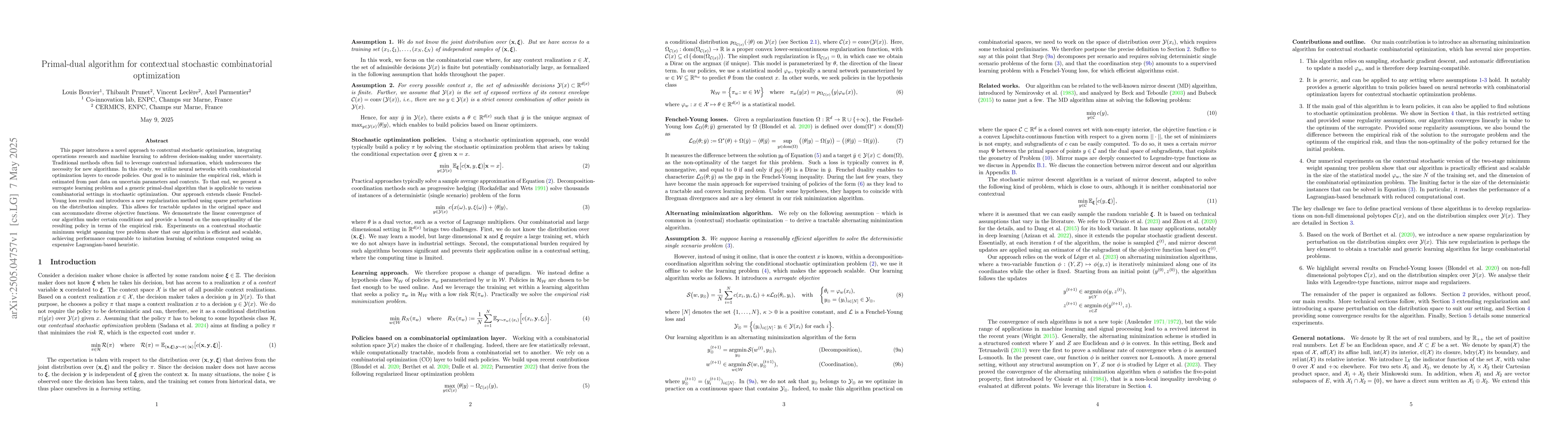 Thumbnail for Primal-dual algorithm for contextual stochastic combinatorial
  optimization
